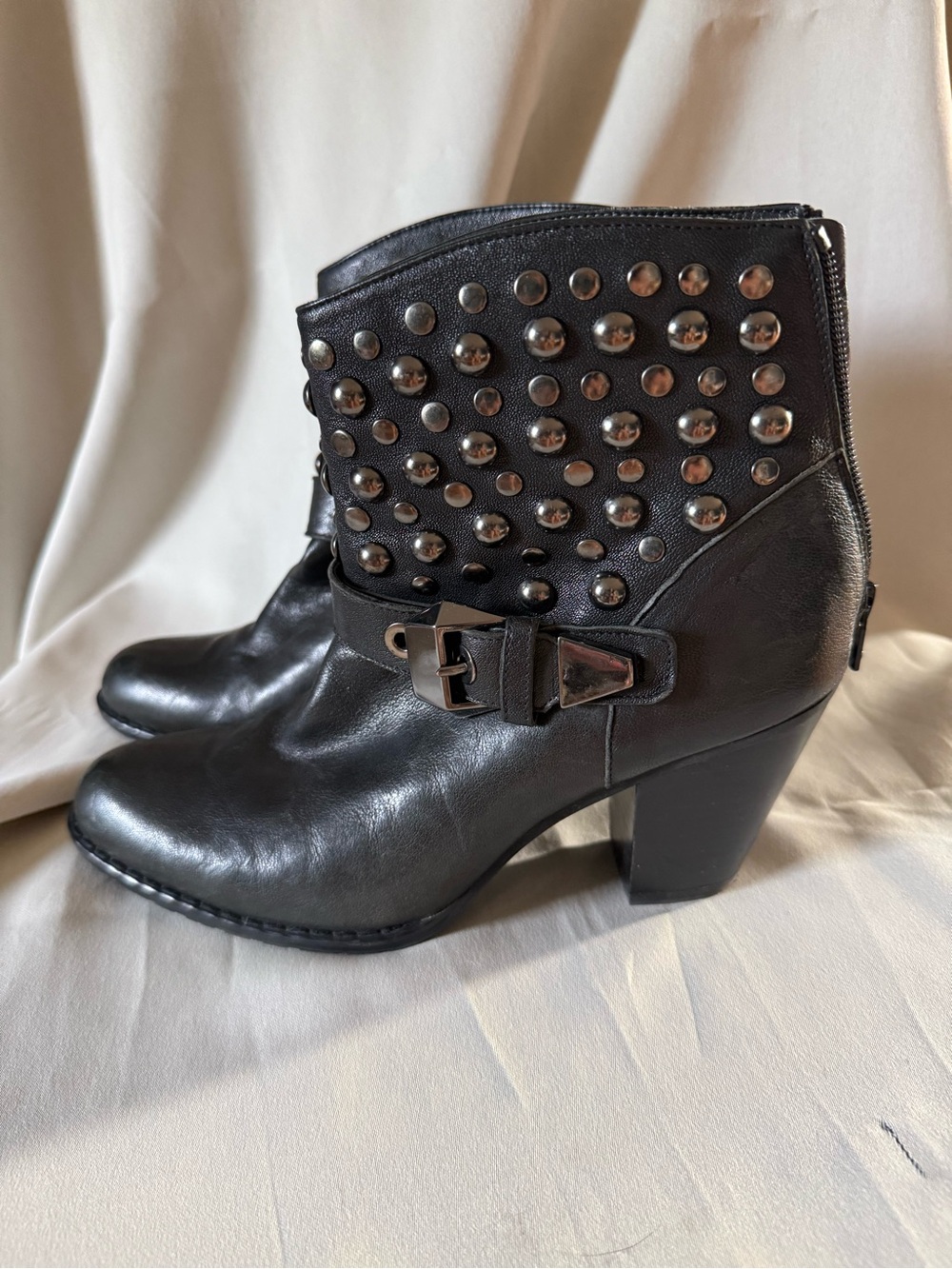 Stuart Weitzman Black Studded Leather Ankle Boots